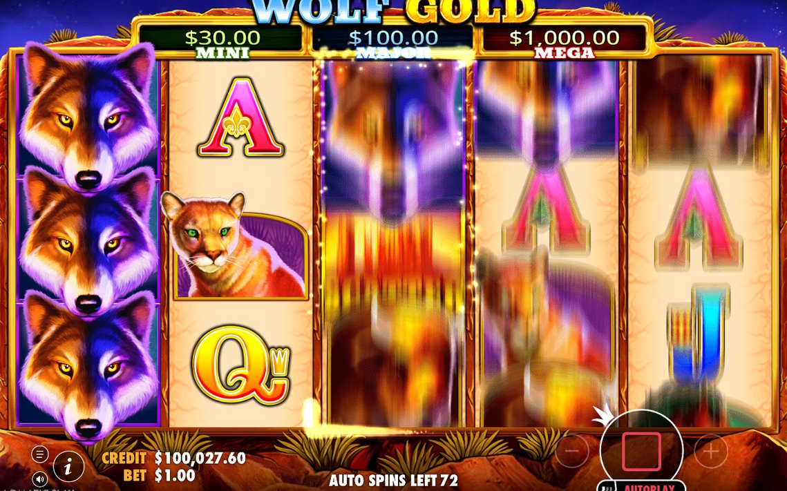 Stacked Wild des Wolfs über mehrere Reihen im Grundspiel